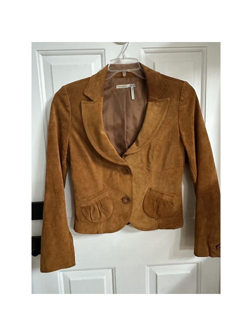 Classiques Entier Blazer Womens M Brown Leather Cropped Lined Workwear Jacket - Picture 3 of 11
